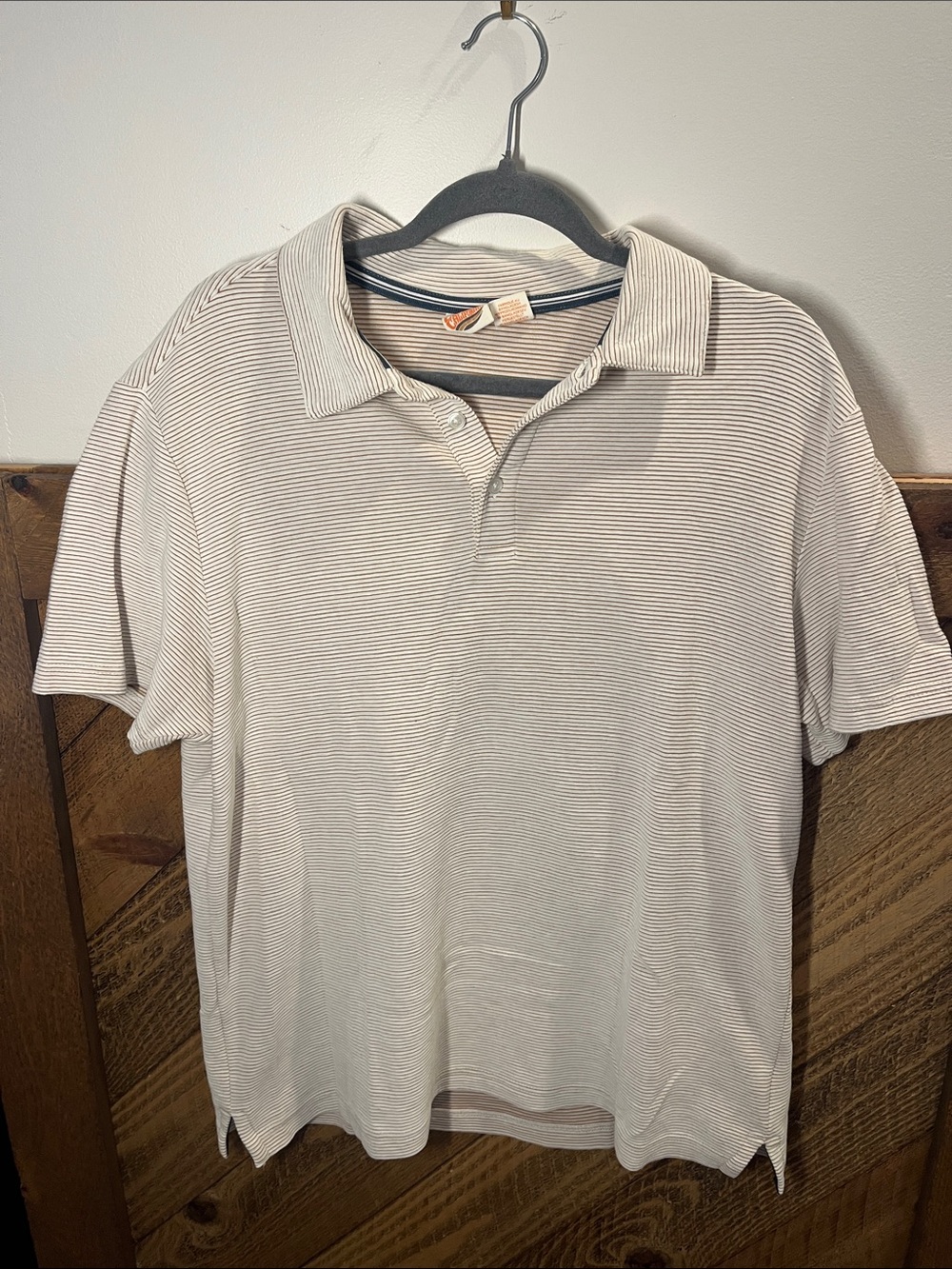 C&C California Men's Cream and White Thin-Stripe Polo